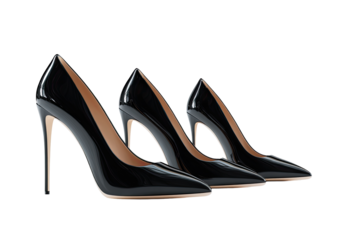 Three black patent leather high heels in a row
