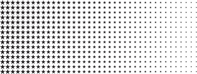Repeating disappearing stars pattern. Sparkles background with half tone effect. Geometric mosaic texture. Starry print with gradient ornament. Minimalistic wallpaper. Vector graphic illustration