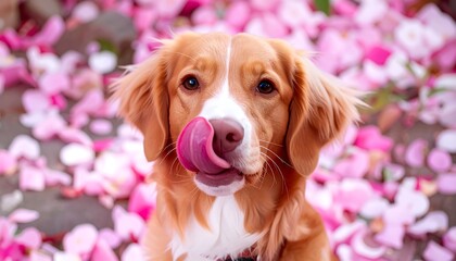 Dog with pink petals