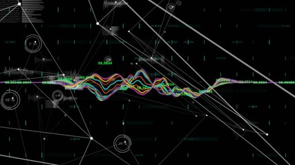 Playback starting making waveform strands emerge, rise and collapse, illustrating data fluctuations - Powered by Adobe