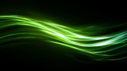 Naklejka premium Green luminous lines with glowing speed effect light trails and twirling incandescence curves futuristic energy vector background