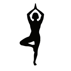 Fototapeta premium Silhouette a woman performing yoga tree pose