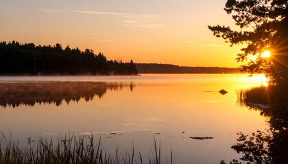Obraz premium Sunrise over a calm lake