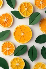 Colorful orange slices arranged in a pattern on a white background