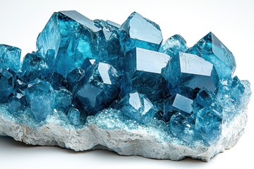 Blue crystal cluster on a textured base, lit brightly