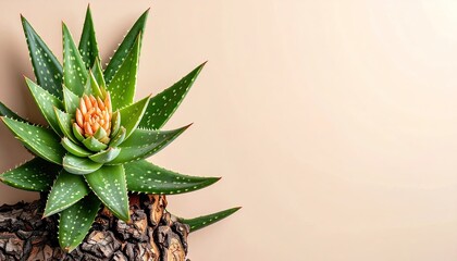 Green Aloe Vera Plant on Beige Background