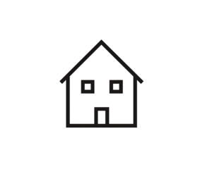 Simple, outlined house icon on black background