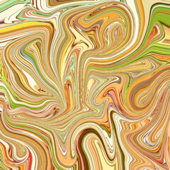Abstract colorful fluid art swirl with earthy golden tones. Dynamic liquid marble pattern ideal for modern digital design, fabric, and artistic background use.
