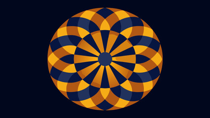 Obraz premium Intricate Geometric Mandala-like Design in Orange and Navy Blue on Dark Background abstract pattern