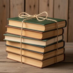 A Stack of Old Vintage Books Tied with Twine.