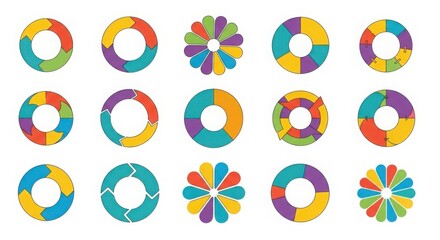 Obraz premium Collection of circular diagrams and flowcharts with colorful segments on a white background
