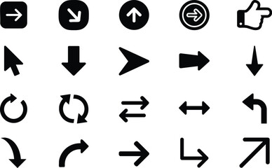 Arrow set icons, Arrow 20 black icons, Arrow vector collection, Modern simple arrows, Vector Cursor illustration