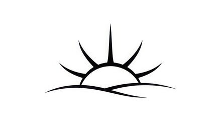 A minimalist illustration of a sun rising over a horizon line in black and white simple design aesthetic