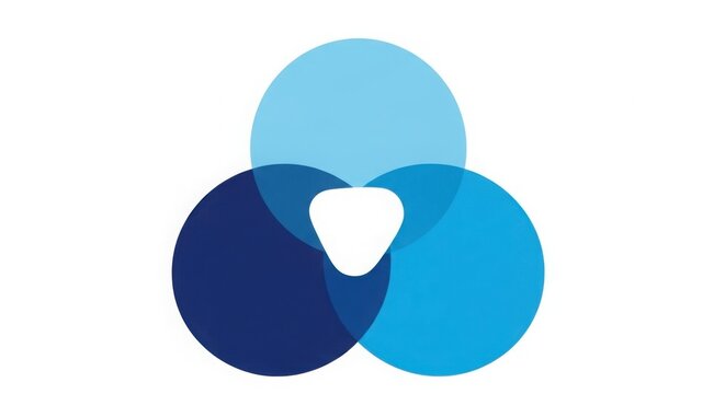 Three overlapping circles in shades of blue with a white triangle in the center on a white background