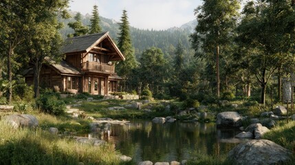 Obraz premium Rustic wooden house in forest