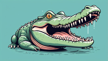 Obraz premium Cartoon Alligator with Open Mouth and Sharp Teeth Illustration