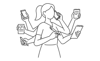 電話とメモを同時にこなすマルチタスクに慣れたビジネス女性をイメージしたアイコン