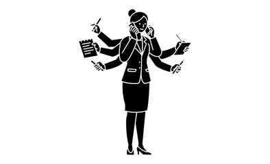 電話とメモを同時にこなすマルチタスクに慣れたビジネス女性をイメージしたアイコン