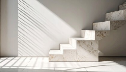 Modern Minimalist Beige Stone Staircase with Sunlight Shadows