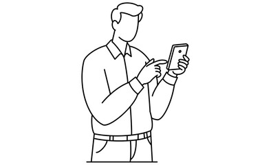 モバイル端末（スマホ）でメッセージ確認中の男性アイコンイラスト