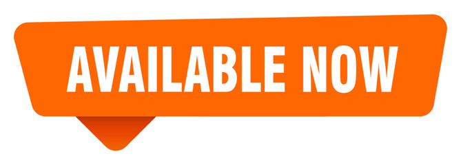 available now sticker. available now orange sign isolated on transpatent background