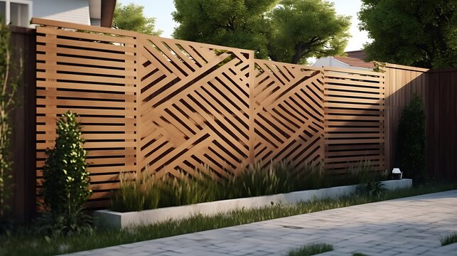 Stylish geometric wooden fence design enhances the beauty of a residential garden space