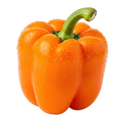 Captivating Close-Up of a Vibrant Orange Bell Pepper with Fresh Water Droplets, Showcasing its Smooth Texture and Natural Beauty Against a Transparent Backdrop