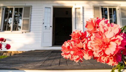 White house with hibiscus