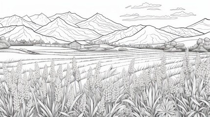 Fototapeta premium Line art rural landscape