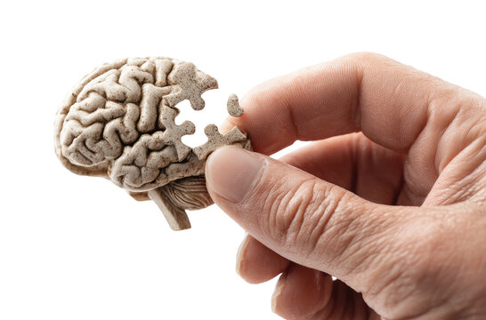 A hand holds a model brain with a missing piece (1)