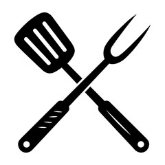 Crossed BBQ Spatula and Fork Vector Illustration – Black and White Minimal Design