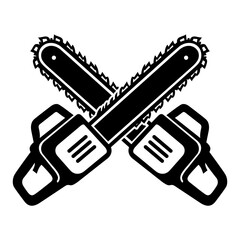 Crossed Chainsaws Vector Illustration – Black and White Minimal Silhouette Design