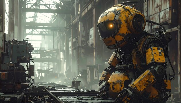 Rusty robot in an abandoned factory