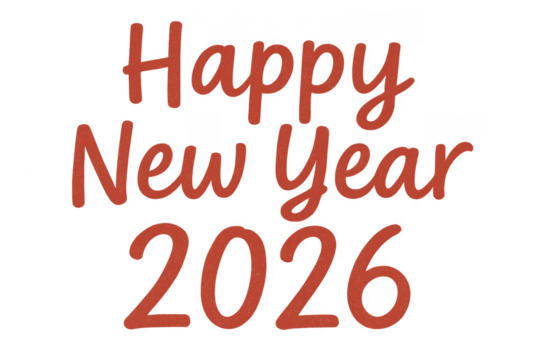 Happy new year 2026 red lettering on transparent background