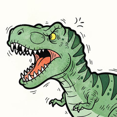 Fototapeta premium Vintage-style illustration of an angry T-Rex with motion lines on a white background, conveying a dynamic and intense mood.