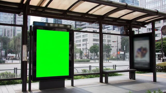 Timelapse Green Screen Advertisement at Bus Stop
