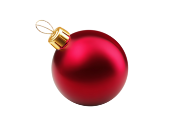 A red ornament with a gold colored ball on it