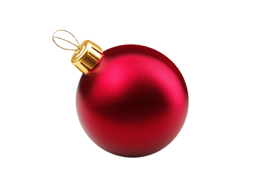 A red ornament with a gold colored ball on it