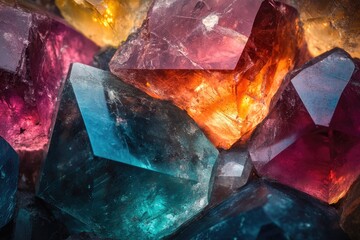 Vibrant, multifaceted fluorite crystals showcasing a stunning array of colors and textures.