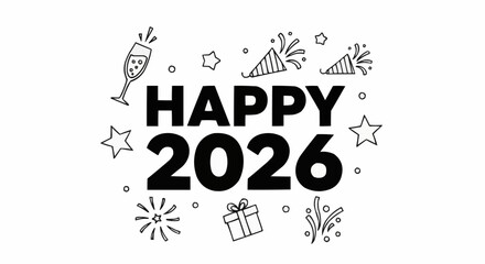 Happy new year 2026 happy new year celebration design for 2026 with party elements and festive decorations vector illustration vector