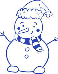 Hand drawn retro snowman wearing a hat and scarf vector illustration. Doodle sketch style. Winter decoration