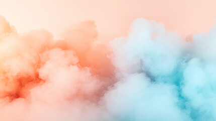 Fototapeta premium Pastel colored smoke swirls in soft orange and blue hues, creating a dreamy abstract backdrop with airy texture, smooth gradients, and a calming ethereal mood.