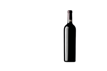 A bottle of red wine is on a white background