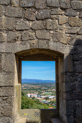 Interior of the walls, window and keep of the castle in the capital of the Portuguese district of Castelo Branco, Portugal.