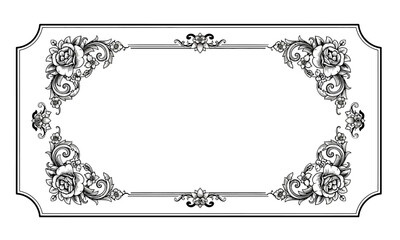 Fototapeta premium Vintage Floral Frame Illustration with Decorative Roses and Leaves