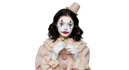 Pierrot clown girl with white gloves and flower
