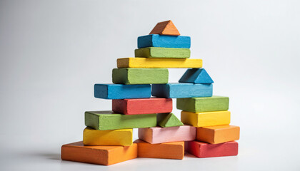 Fototapeta premium Colorful wooden building blocks stacked in playful arrangement 