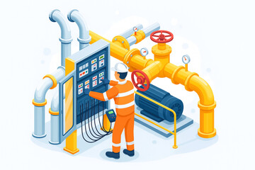 Industrial Engineer Operating Control Panel for Pipeline and Gas Valve System Illustration