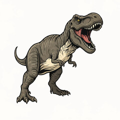 Fototapeta premium Vintage-style illustration of an angry T-Rex with open mouth and sharp teeth on a clean white background.