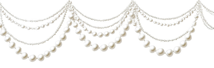 Ornate pearl garland.  Multiple strands of large, round pearls cascading in an elaborate decorative design